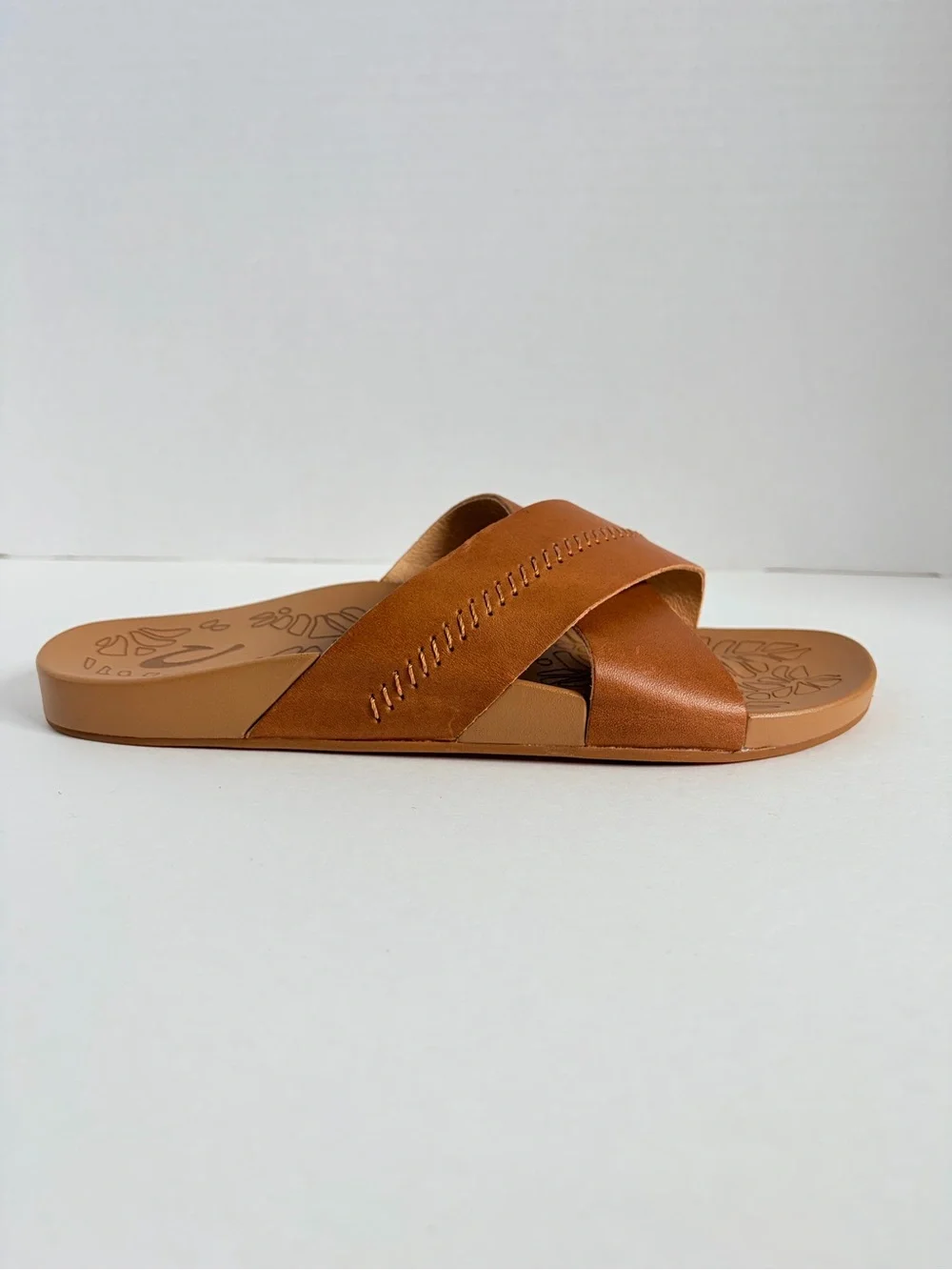 OluKai Kipea Olu Slide Sandals Cross Strap Shoes Cushioned Leather Brown Size 9 - Picture 7 of 15